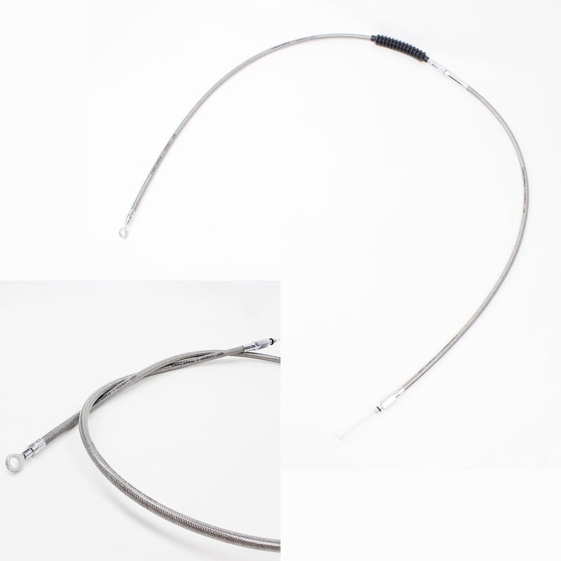 PJMTCUSTOM Chrome Silver Stainless Steel Braided Clutch Cable Fits For Harley Davidson Softail Dyna Sportster Touring Throttle by Cable Models (75.0" Long) - Image 1